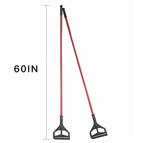Commercial Mop Handle 60 Inch Heavy Duty Iron Replacement with Black Side-Gate Clamp