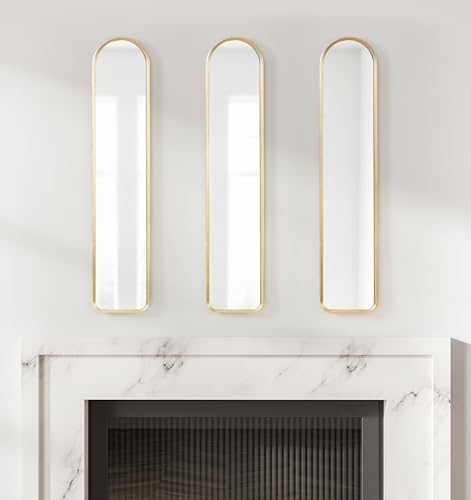 Slim Gold Arched Wall Mirror - 8x38 Inch Tall Entryway Bedroom Decor