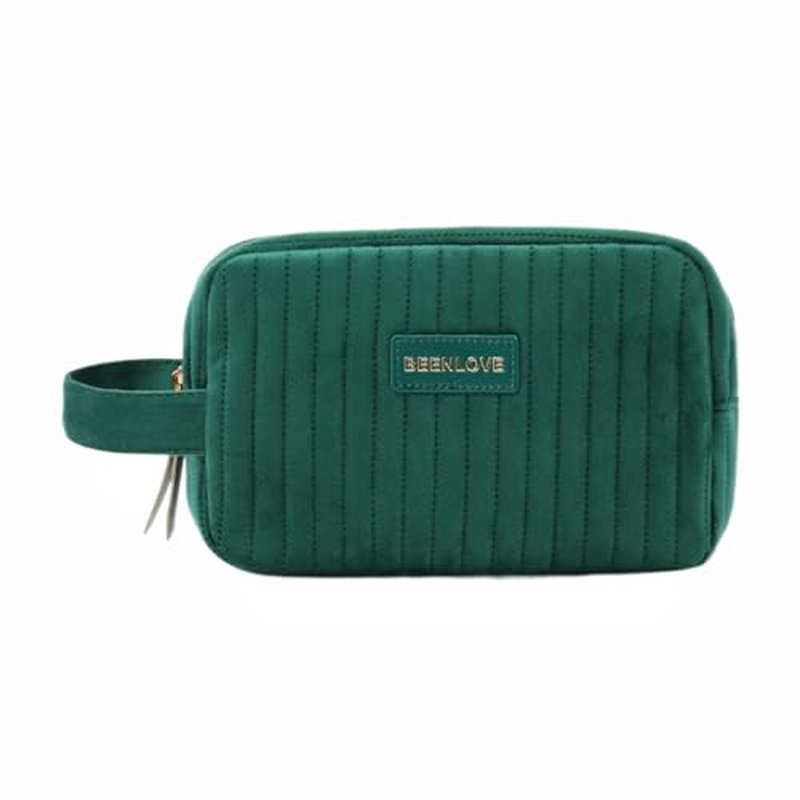 Makeup Bag Travel Cosmetic Bag for Women,Zipper Make Up Pouch with Handle Velvet Soft Toiletry Organizer Storage Bag Cosmetic Travel Cloth Bag(Green)