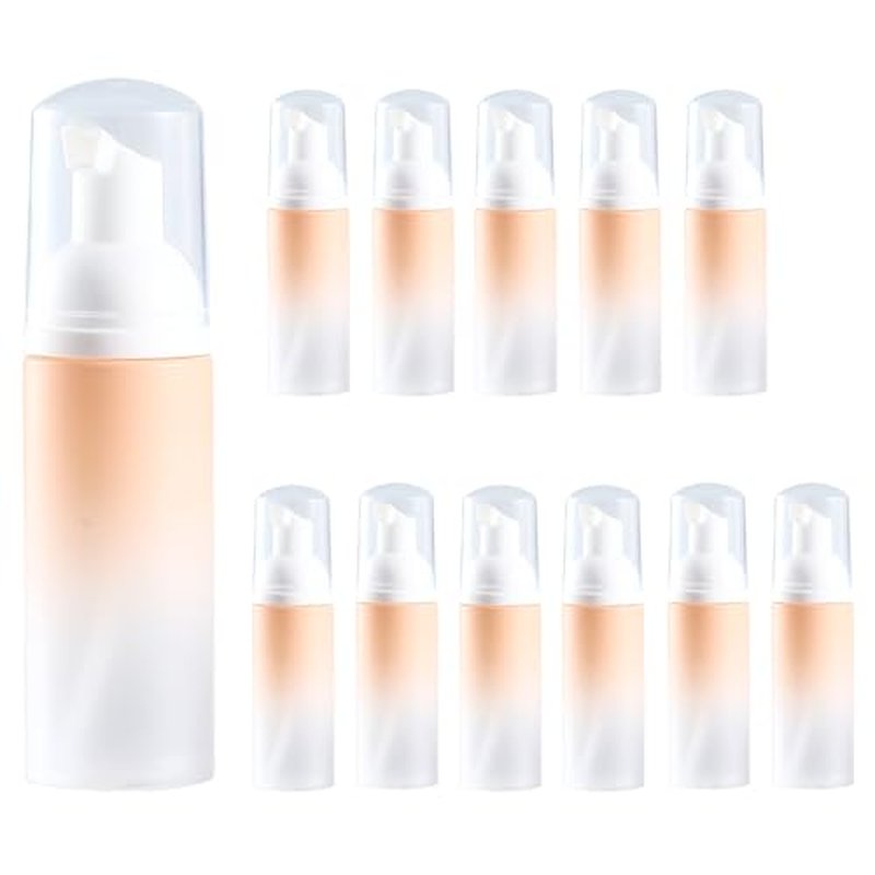 Empty 2 oz. Foam Pump Bottles (12 pcs.) Travel Foam Soap Dispenser for Hand Soap, Eyelash Shampoo Cleaner (Gradient Pink Bottle with White Pump and Clear Lid)