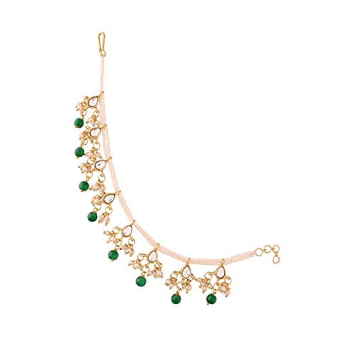 Green Pearl Drop Hair Chain for Women - Indian Wedding & Ethnic Bridal Accessory