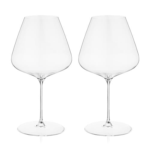 Burgundy Wine Glasses Set of 2 - Large Bowl Red Wine Glasses for Pinot Noir & Burgundy - Lead-Free Crystal Stemware