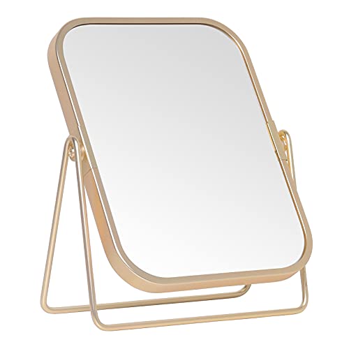 Gold Double Side Square Vanity Mirror with 360 Rotation for Makeup & Home Decor