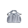 Metallic Silver Evening Clutch Bag for Women - Vegan Leather, Ruched Bridal Purse, Prom Party Organizer