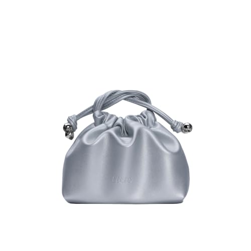 Metallic Silver Evening Clutch Bag for Women - Vegan Leather, Ruched Bridal Purse, Prom Party Organizer