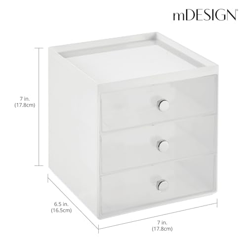 mDesign Makeup Organizer Storage Cube with 3 Drawers - White/Clear