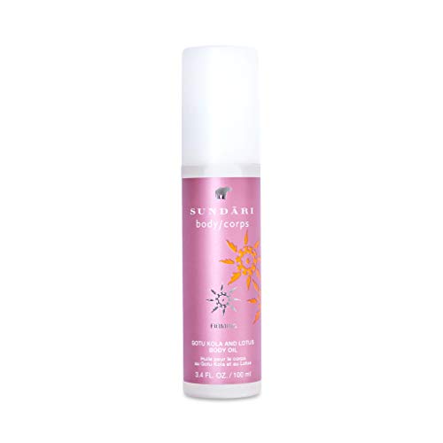 SUNDARI Gotu Kola & Lotus Body Oil, 3.4 Fl Oz, Soothing Daily Care Formula for Delicate Hydration, Firm and Tone Skin with Natural Botanicals