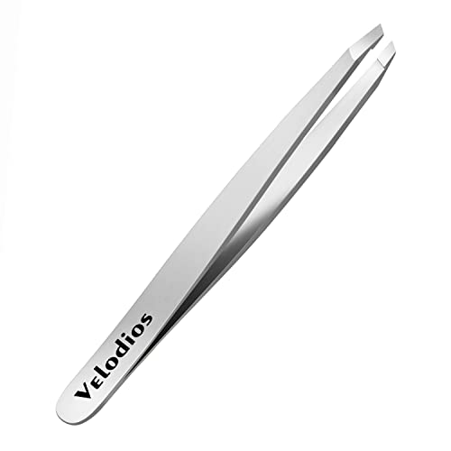 Tweezers for Eyebrows, Pointed TipTweezers for Women Facial Hair, Ingrown Hair Removal, Slanted and Pointed Tip Tweezers Set with PU Travel Case (Slant Tweezers)