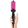 Farery Mini 3 Barrel Hair Waver - Pink Beach Wave Curling Iron for Short Hair, 1/2 Inch Ceramic Crimper, Travel Dual Voltage with Pouch