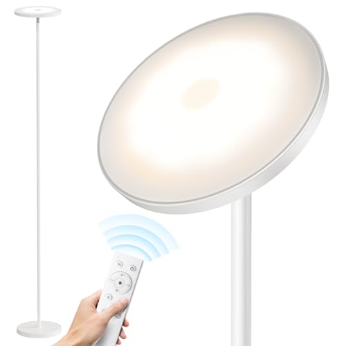 Sunmory White Floor Lamp with Remote Control - Adjustable LED Standing Lamp for Living Room