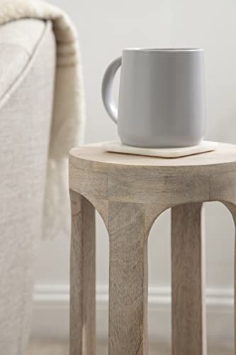 Kate and Laurel Whitewash 8x23 Inch Coastal Wooden Round Drink Table - Boho Accent Pedestal