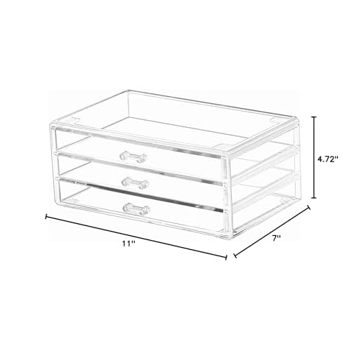 Cq acrylic 1 Pack Clear Acrylic Drawer Organizer Countertop,Stackable 3 Drawers Makeup Storage,Cute Cube Make Up Organizer for Dresser Hair Clip,Beauty Product Desk and Bathroom Organizers and Storage
