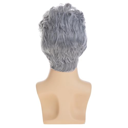 Men's Grey Wavy Wigs - Heat-Resistant Synthetic Party Halloween Cosplay Hair