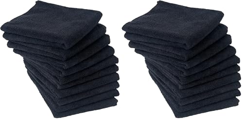 Microfiber Salon Towels 16x29 Inches Black Pack of 20 - Bleachproof & Ultra Absorbent