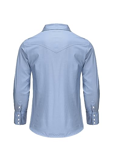 Men's Light Blue Denim Western Cowboy Pearl Snap Shirt Large - Casual Workwear