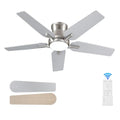 42 Inch Ceiling Fan with Lights and Remote, Reversible Flush Mount Low Profile Fan - Brushed Nickel