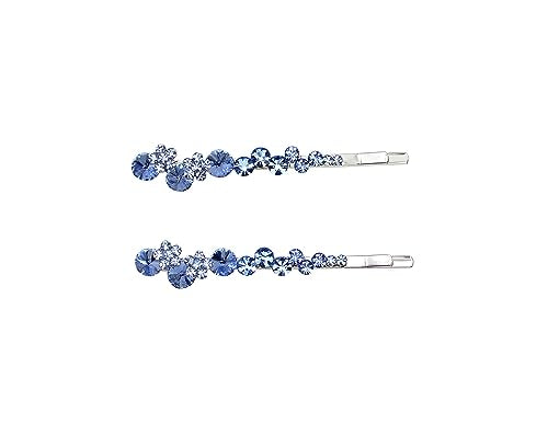 Light Blue Floral Hair Clips Pins - Set of 2 Rhinestone Hair Jewelry
