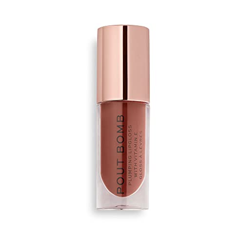 Revolution, Pout Bomb Plumping Lip Gloss, High Shine, Rich Glossy Pigment, Infused with Vitamin E, Cookie Deep Nude, 0.15 fl oz (Pack of 2)