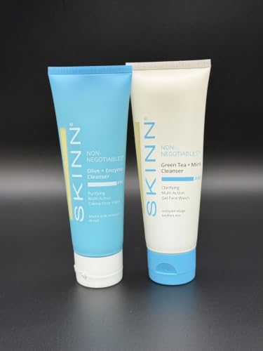 SKINN AM/PM Face Wash Set - Green Tea Mint & Olive Enzyme Cleanser - Dual Cleansing Bundle