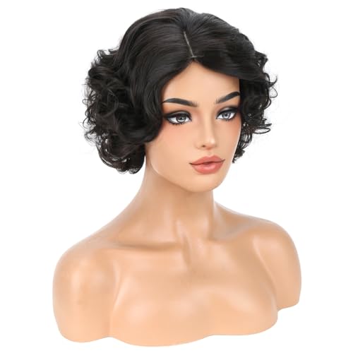 Women Brown Short Curly Wigs for Cosplay & Daily Wear - Natural Looking Wavy Hair, Adjustable Cap, 12 Inch
