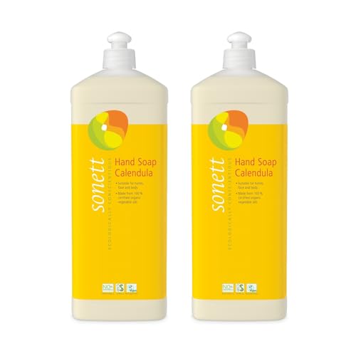 Sonett Organic Hand Soap Calendula ? 34 fl oz 1 L Natural Liquid Hand Wash for Sensitive Skin | Biodegradable, Non-Toxic, Eco-Friendly, Plant-Based, Chemical-Free, Gentle Moisturizing Soap