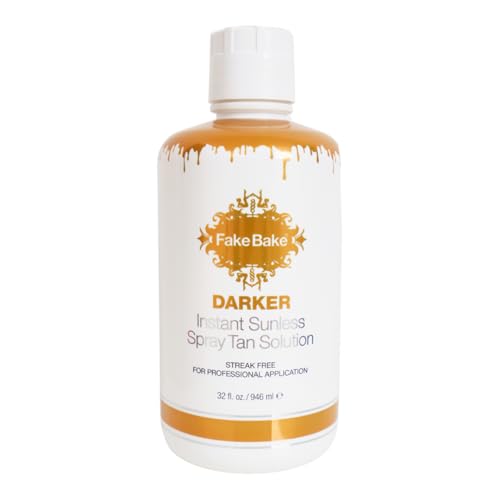 Fake Bake Darker Spray Tan Solution Sunless Self Tanner for Professional Airbrush Machine Long-Lasting Face & Body Glow Bronzing Self Tanning for Women & Men - 32 fl Oz
