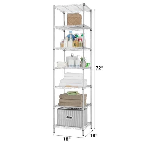 Heavy Duty 7-Tier Wire Shelving Unit - 18x18x72 Inches Chrome Adjustable Storage Rack