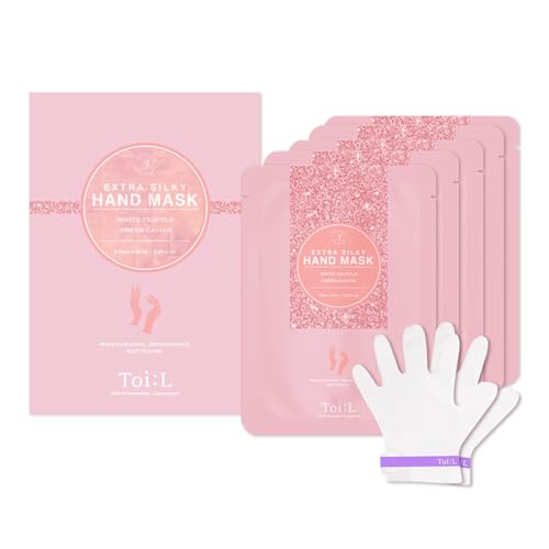Extra Silky Hand Mask 5 Pairs, Korean Moisturizing Gloves for Dry Hands with White Truffle, Green Caviar & Peptides, Repairing Hand Care Treatment for Aging, Cracked, and Dry Skin