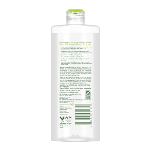 Simple Kind To Skin Micellar Water - Makeup Remover and Facial Cleanser - Face Cleanser with Pro-Vitamin B5, B3 and C - Vegan, No Perfumes - 4 pc