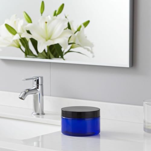 12 Pack 6oz Cobalt Blue PET Plastic Jars with Black Lid - Storage Containers