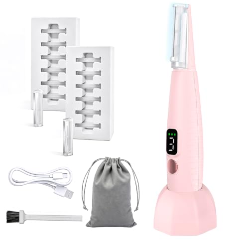 Pink Sonic Dermaplane Razor for Women - Peach Fuzz Hair Removal with 12 Refill Blades