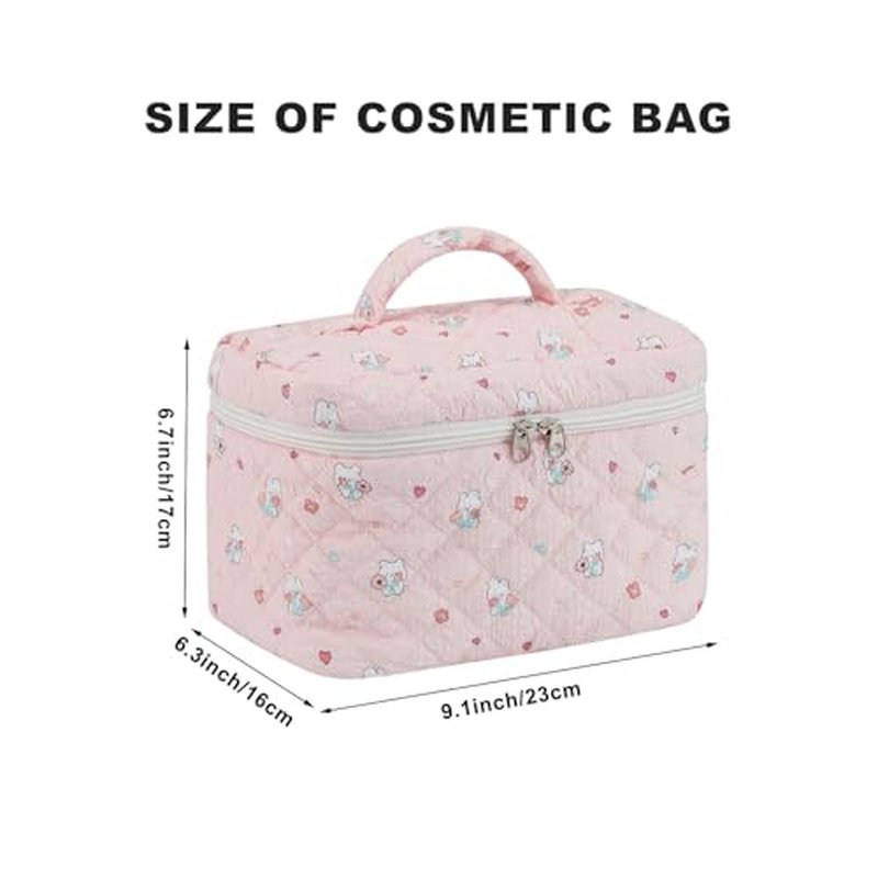 Large Cosmetic Bags Travel Makeup Bag with Portable Cute Toiletry Bag Aesthetic Make Up Organizer with Handle for Women (Pink)