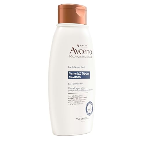 Aveeno, Fresh Greens Blend Sulfate-Free Shampoo with Rosemary, Peppermint & Cucumber to Thicken & Nourish, Clarifying & Volumizing Shampoo for Thin or Fine Hair, Paraben-Free, 12oz
