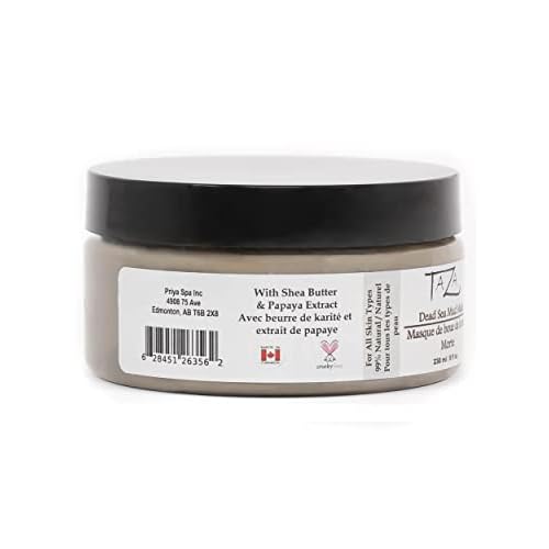 Taza Premium Natural Dead Sea Mud Mask, 8 ounces (230 milliliters), Bright and Radiant Facial Skin, With: Dead Sea Mud, Shea Butter, Grapeseed Oil, Vitamin E, Glycerin, Papaya Extract