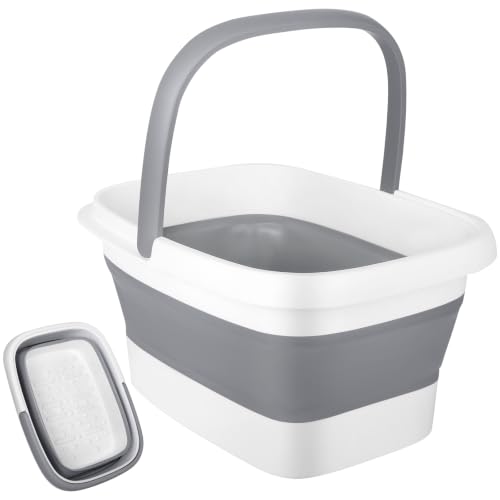 Gray Collapsible Foot Soaking Tub with Massage Rollers - Space-Saving Foot Bath