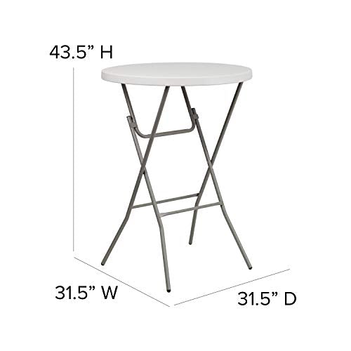 2.63 ft Plastic Round Folding Bar Table - White, Portable for Events