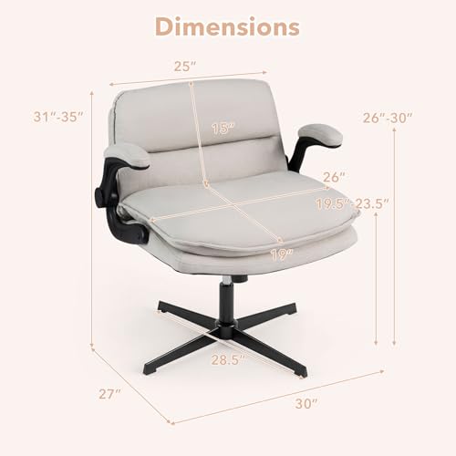 Giantex Beige Criss Cross Office Chair with Flip-Up Arms - 30" Wide Padded Seat, Ergonomic Swivel Desk Chair for Home & Bedroom