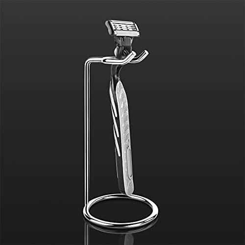 Linkidea Stainless Steel Safety Razor Stand, Shaving Stand, Travel Shaver Holder, Compatible with Long Handle Razor, Fusion 5, ProShield, Mach 3 (Silver/Polished Chrome)