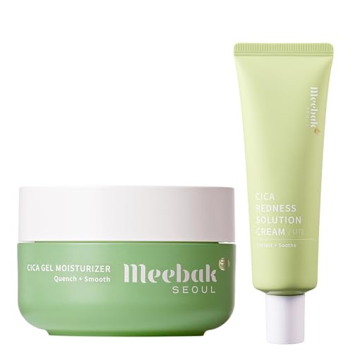 Meebak Lightweight Hydration & Redness Relief Duo ? Cica Gel Moisturizer and Redness Solution Cream Lite ? Calm, Even, and Moisturize Sensitive Skin ? Korean Skincare Bundle