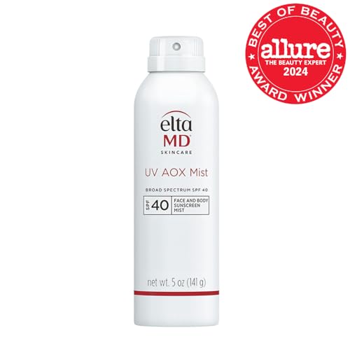 EltaMD UV AOX Mist Mineral Sunscreen Spray SPF 40, Broad Spectrum Face and Body Sunscreen with Zinc Oxide, 100% Mineral Active, Hydration Boost with Antioxidants, Moisturizer with SPF 40, 5 oz