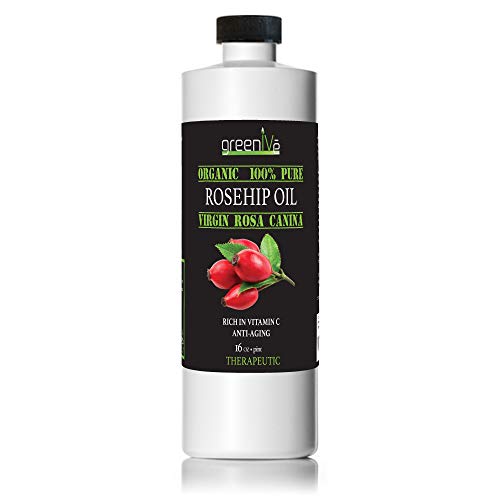 GreenIVe Organic Rosehip Oil - 16 Fl Oz Cold Pressed Virgin Skin & Hair Oil - Pack of 1