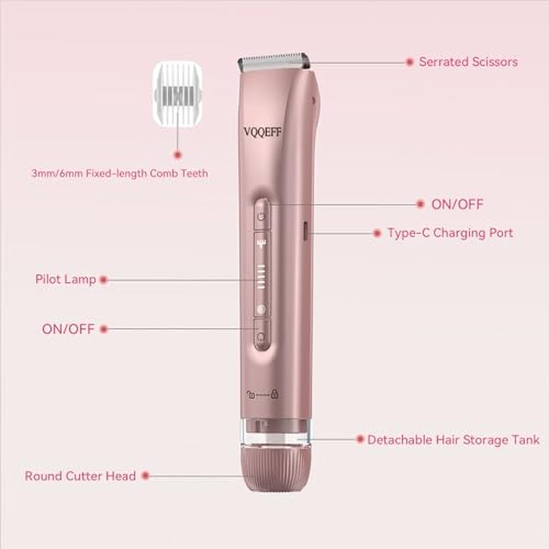Bikini Trimmer for Women 2 IN 1 Electric Razors IPX7 Waterproof Wet & Dry Use Womens Electric Razor Dual Head Shaver for Bikini Underarm Leg Arm Body Face, Pink