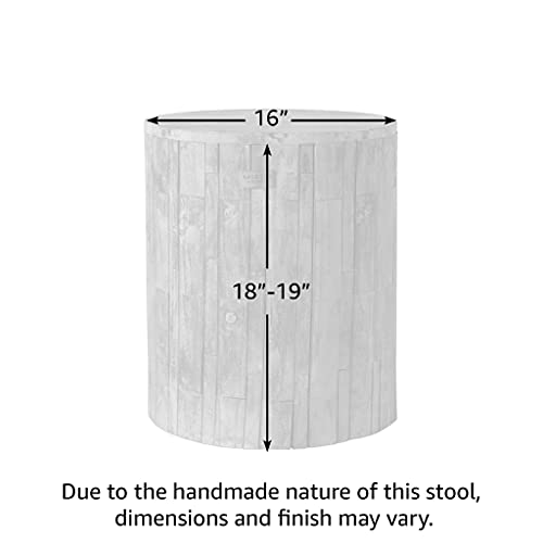 Balkene Home Elyse Round Rustic Garden Stool - Indoor & Outdoor Reclaimed Wood Side Table or Seating, Seasoned Patina Finish