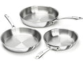 Michelangelo 3-Pack Tri-Ply Stainless Steel Frying Pan Set 8/9.5/11 Inch - Fully Clad, Oven Safe, No Coating