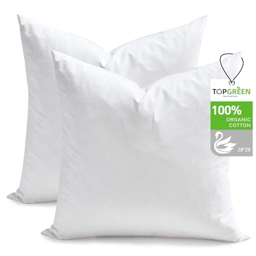 Euro Pillow Inserts 28x28 Inches Pack of 2 - White Down & Feather Fill