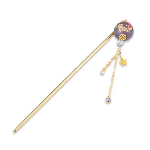 Japanese Style Hair Stick for Bun with SAKURA Ball - Purple Hair Accessory