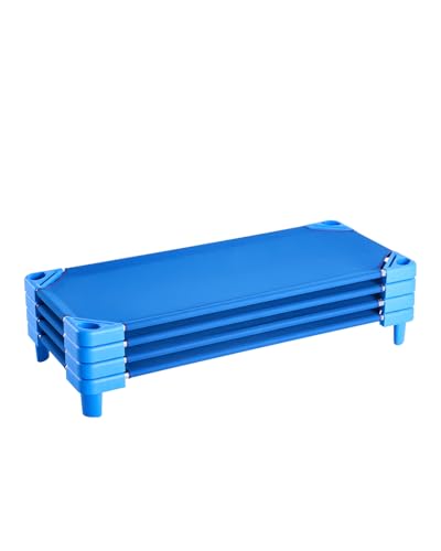 VEVOR 4-Pack Stackable Toddler Nap Cots - Portable Daycare Beds, 52" x 23", Blue