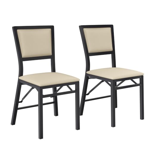 VECELO Creamy Beige Foldable Dining Chairs Set of 2 - Padded Metal Guest Seating