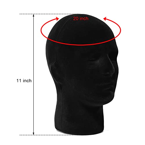2 Pack Male Foam Mannequin Heads for Wig Display, 11 Inch Black Studio Holders