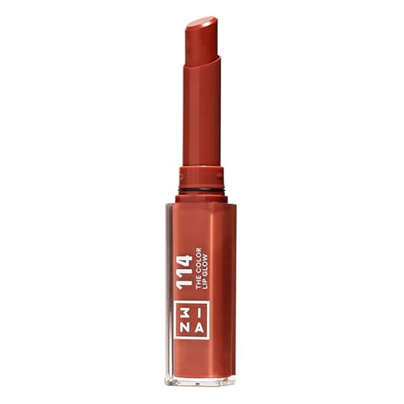 3INA The Color Lip Glow - Highly Pigmented Lipstick for Women with Shea Butter - Lip Gloss and Lip Balm Effect - 114 Rich Terracotta Brown - 0.05 oz